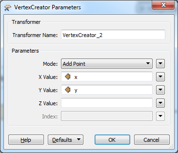 Vertexcreator FME, paramétrage ajout de point